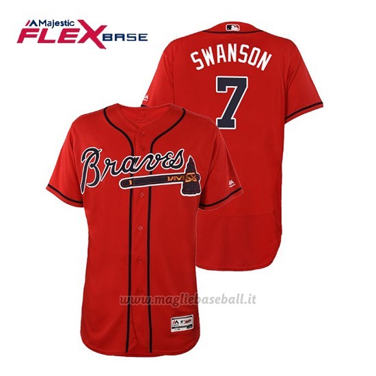 Maglia Baseball Uomo Atlanta Braves Dansby Swanson Flex Base Autentico Collezione Alternato 2019 Rosso